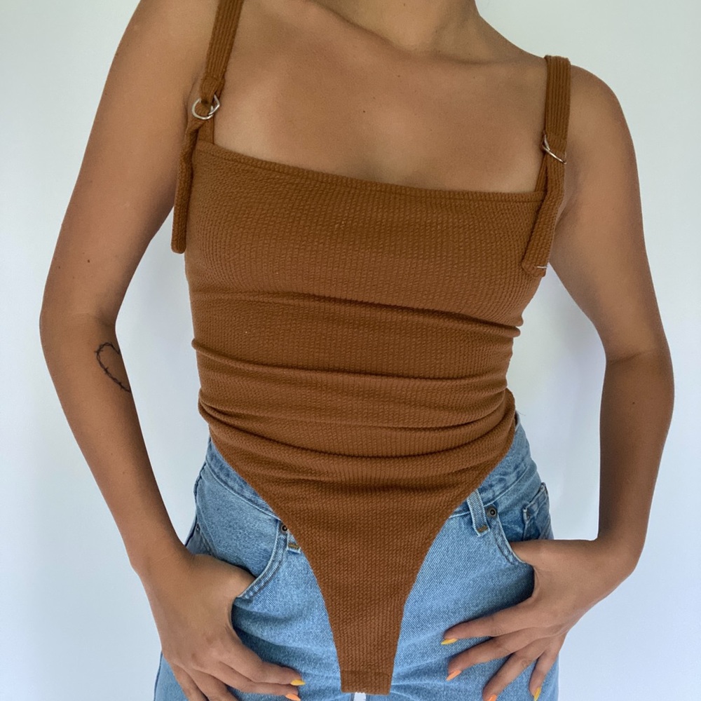 Brown ribbed bodysuit